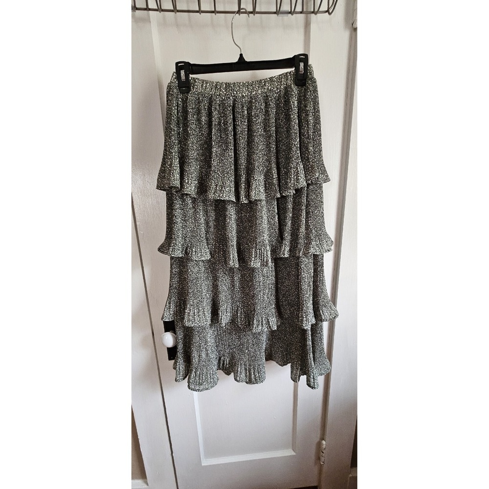 mittoshop ruffled 4 tiered pleated animal print green‎ long skirtwomen Sz small